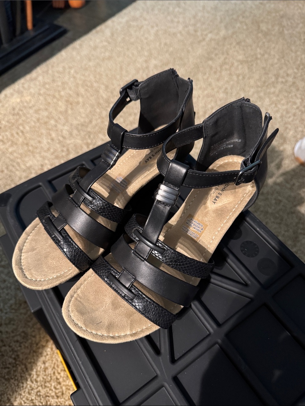 St. John's Bay Black Strappy T‑Bar Sandals